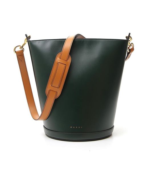 Marni Mini Bucket Bag with Drawstring in Dark Grey Curated at Jake and Jones