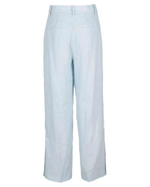 REMAIN Birger Christensen Blue Linen Straight Slit Trousers