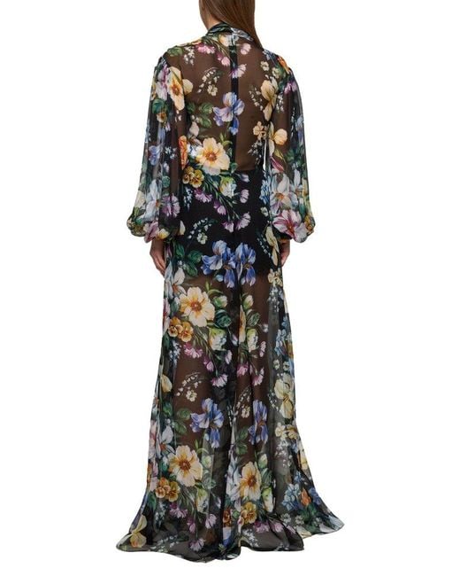 Dolce & Gabbana Multicolor Floral Print Long Chiffon Dress