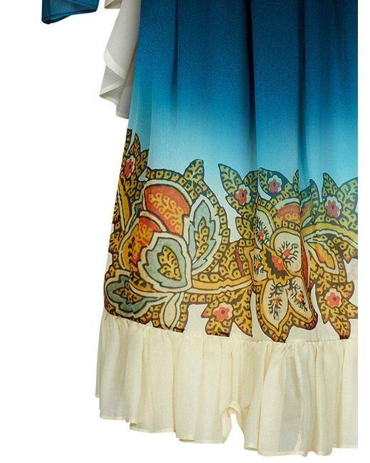 Etro Blue Ornamental Print Ombré Dress