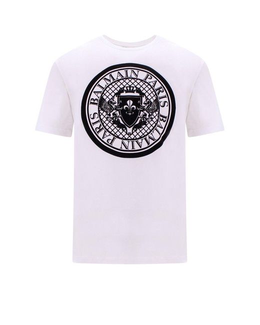 Balmain White Flocked Coin T-shirt for men