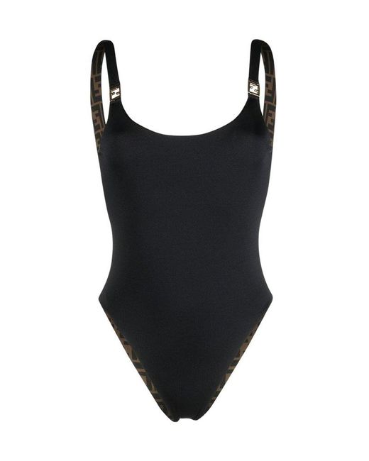 Fendi Reversible Logo Swimsuit in Black | Lyst