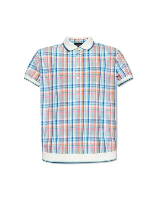 DSquared² Blue Checked Polo Shirt, for men
