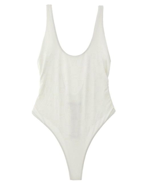 Elisabetta Franchi White Rhinestone Logo One-piece Swimsuit Beachwear
