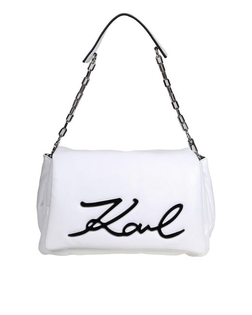 Karl Lagerfeld White K / Signature Shoulder Bag In Soft Leather