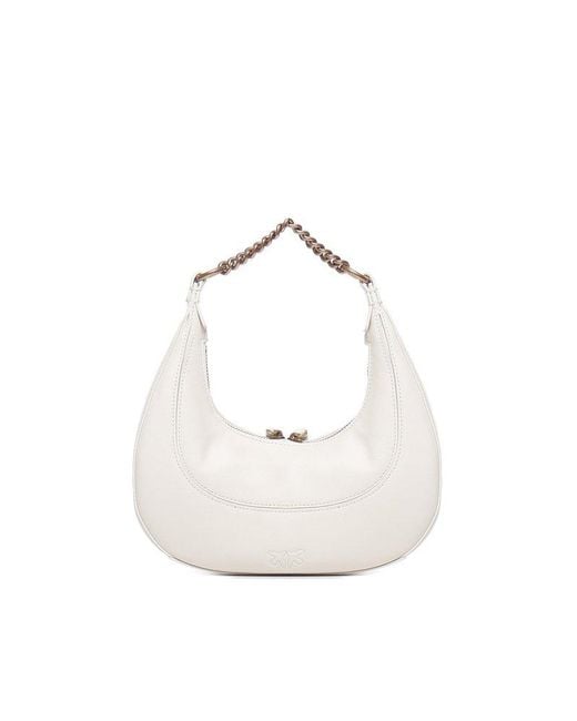 Pinko White Brioche Zip-up Mini Shoulder Bag