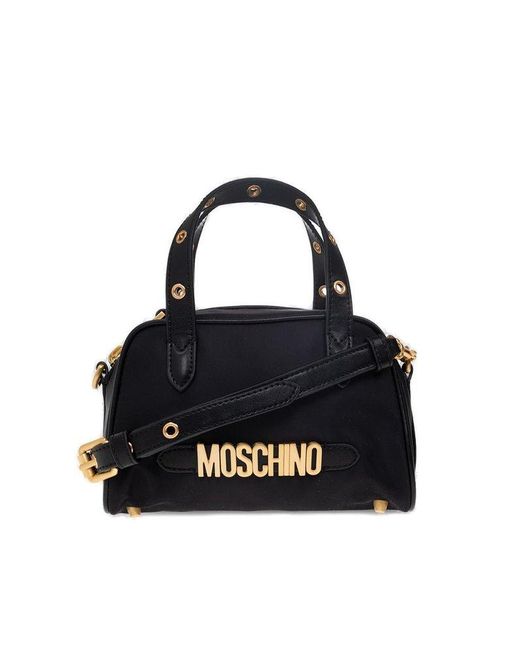 Moschino Blue Logo Plaque Zipped Shoulder Bag