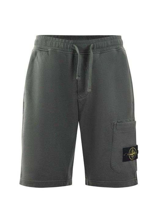 Stone Island Gray Drawstring Logo Patch Shorts for men