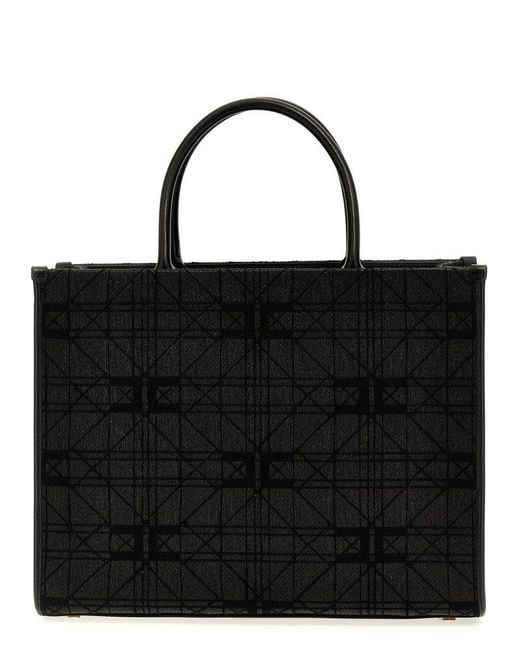 Elisabetta Franchi Black Logo Jacquard Shopping Bag Hand Bags