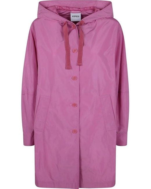 Aspesi Pink Hooded Button-Up Coat