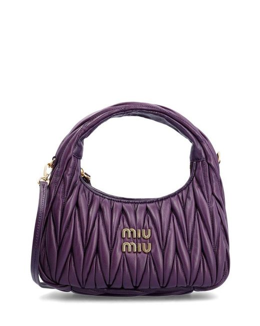 Miu Miu Purple Wander Matelassé Logo Plaque Mini Hobo Bag