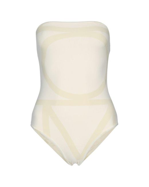 Totême  White Monogram Strapless Stretched Swimsuit
