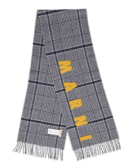 Marni Gray Checked Wool Scarf for men