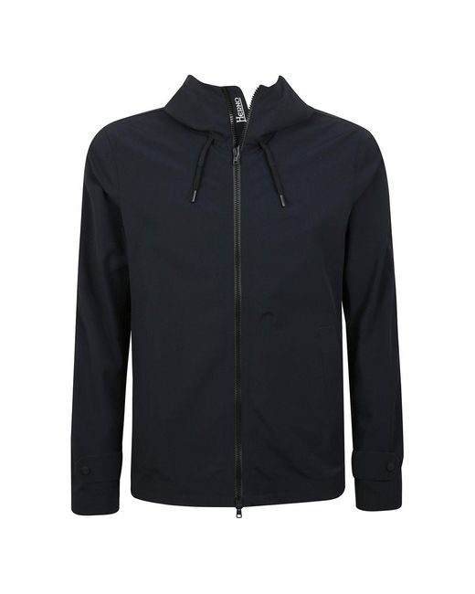 Herno Blue Zipped Hooded Jacket for men