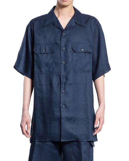 Prada Blue Short-sleeved Button-up Shirt for men