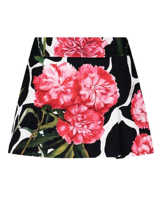 Dolce & Gabbana Red Floral Printed A-line Mini Skirt