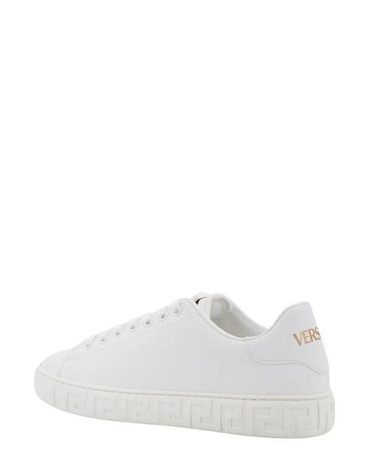 Versace White Greca-Embossed Lace-Up Sneakers