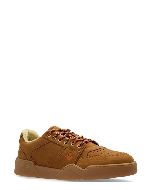 DSquared² Brown Leaf Patch Low-Top Sneakers for men