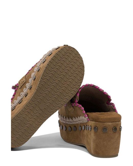 Mou Brown Overstitch Clogs
