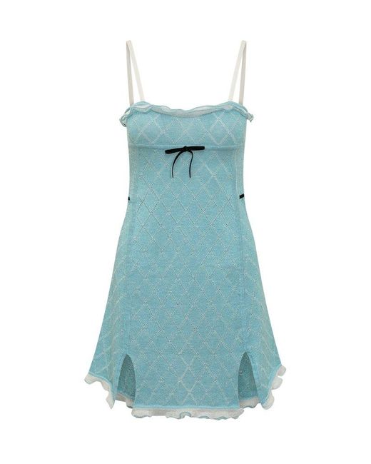 Cormio Blue Bow Detailed Sleeveless Mini Dress