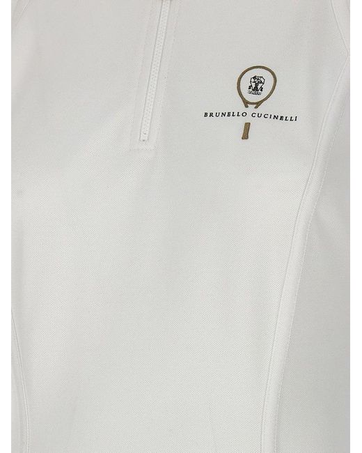 Brunello Cucinelli White Logo Embroidery Dress Dresses