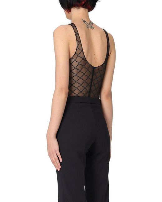 Elisabetta Franchi Black Crewneck Sheer Bodysuit