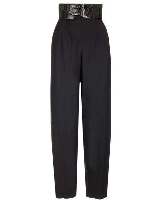 Alaïa Blue High-Waist Belted Trousers
