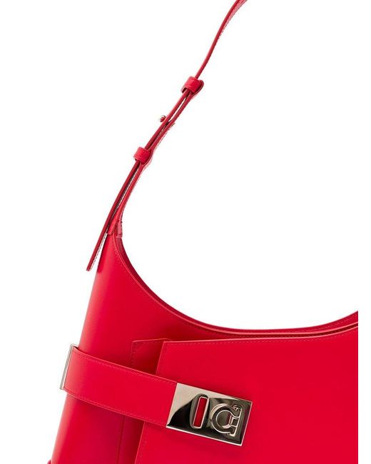 Ferragamo Red Hobo Shoulder Bag With Asymmetric Pocket And Gancini Buckle