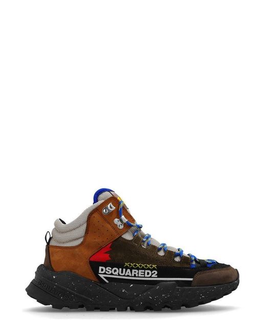 DSquared² Brown Logo-Printed High-Top Lace-Up Sneakers for men