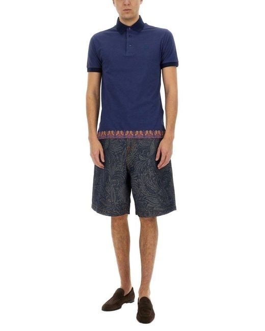 Etro Blue Polo Shirt With Print for men