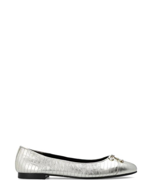 Tory Burch White Bow-detailed Ballet Flats