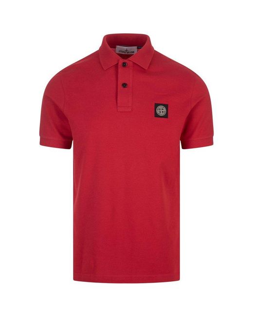 Stone Island Red Piqué Slim Fit Polo Shirt for men