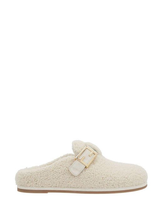 Fendi White Feel Logo Plaque Mules