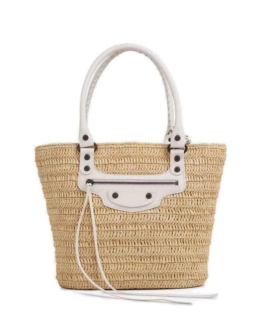 Balenciaga White Le Cagole Raffia Basket Bag