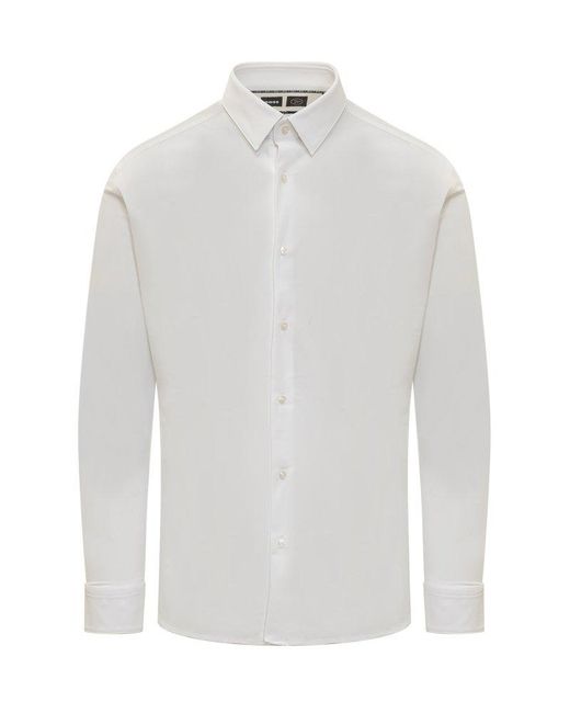 Boss White Curved Hem Button-up Shirt for men