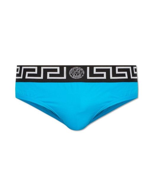 Versace Blue Medusa Jacquard Logo Waistband Swim Briefs for men