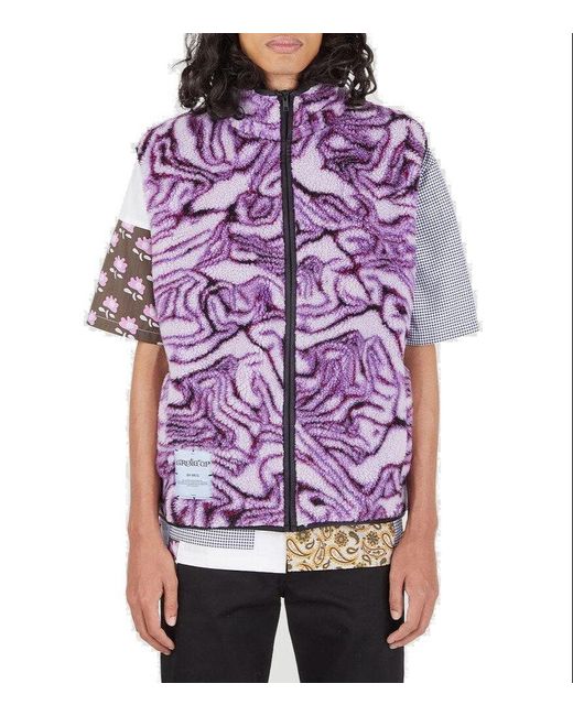 McQ Alexander McQueen Purple Abstract Motif Printed Fleece Jacket for men