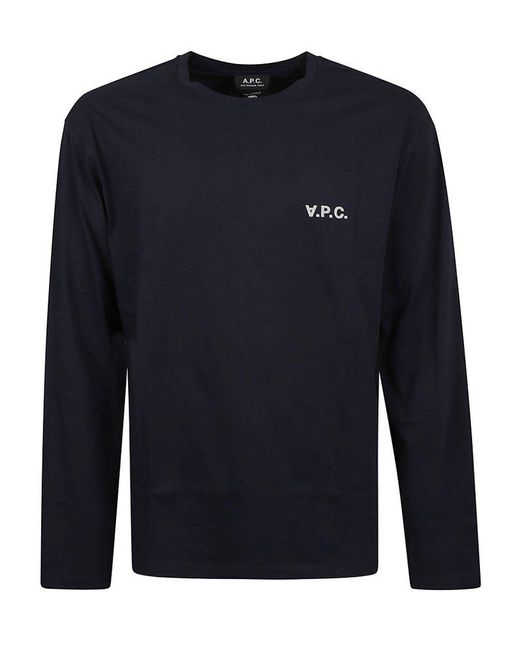 A.P.C. Blue Logo Embroidered Long-sleeved T-shirt for men