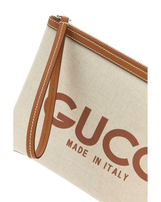 Gucci Natural Logo-print Leather-trim Canvas Clutch