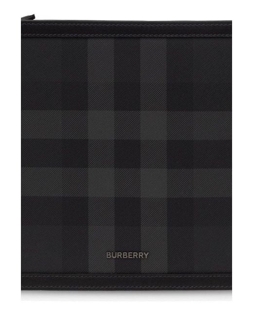 Burberry Black Frame Logo Plaque Checked Clutch Bag for men