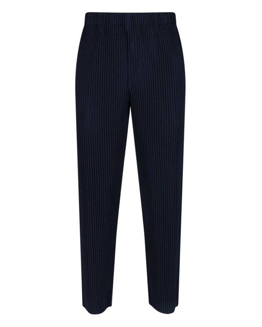 Homme Plissé Issey Miyake Blue Pleated High-Waisted Trousers With Two Side Pockets for men