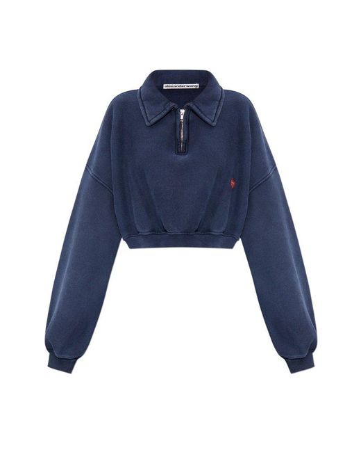 Alexander Wang Blue Cropped Sweatshirt With Logo,