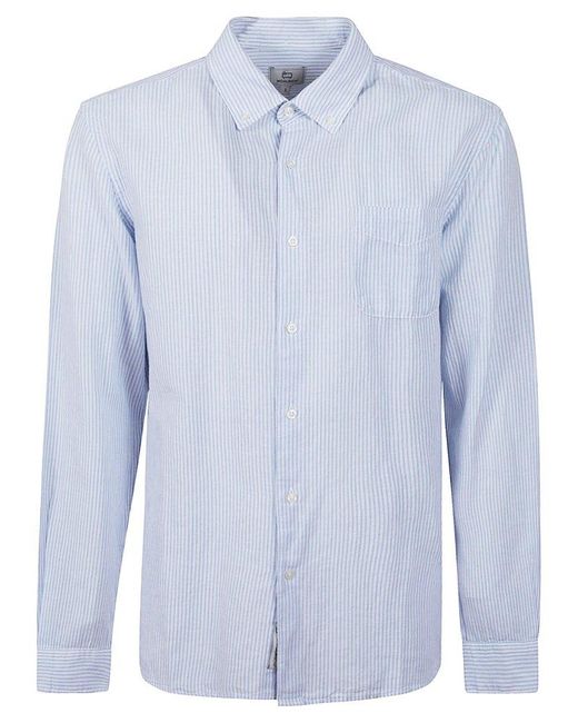 Woolrich Blue Long Sleeved Striped Shirt for men