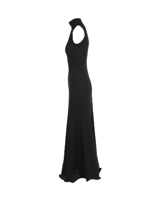 MSGM Black Crinkled Mock Neck Maxi Dress