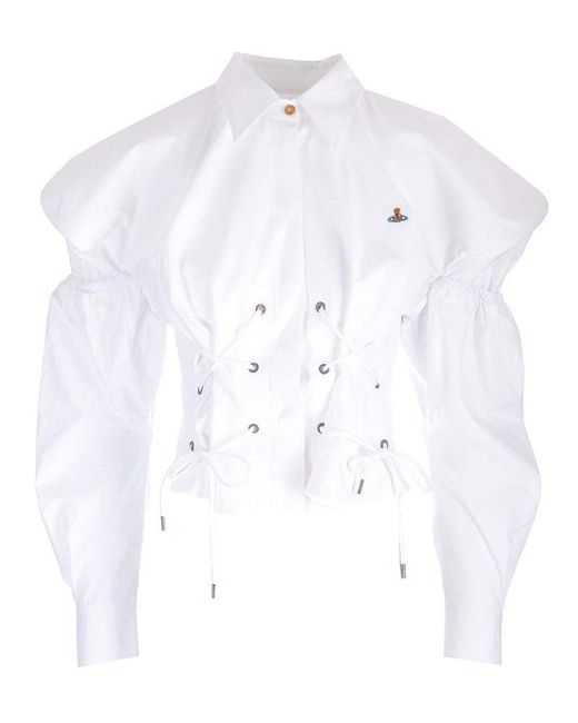 Vivienne Westwood White Puff-sleeved Lace-up Detailed Top
