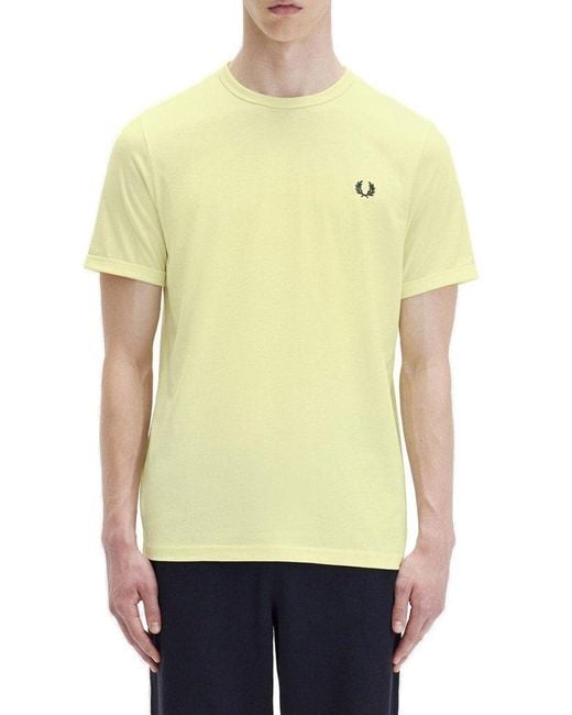 Fred Perry Yellow Ringer Logo-embroidered Crewneck T-shirt for men