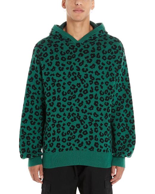 Just Don Green Jungle Leopard Sweater Hoodie for men