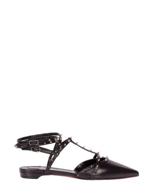 Christian Louboutin Black Bombina Embelllished-spikes Detail Flat Shoes