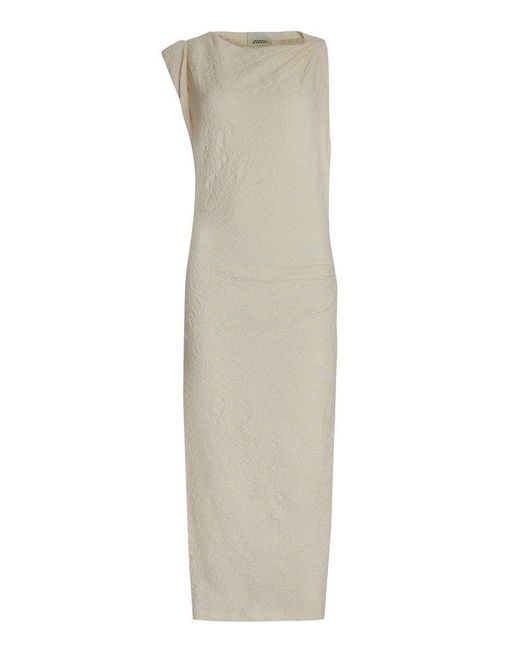 Isabel Marant White Crinkled Asymmetric Midi Jersey Dress