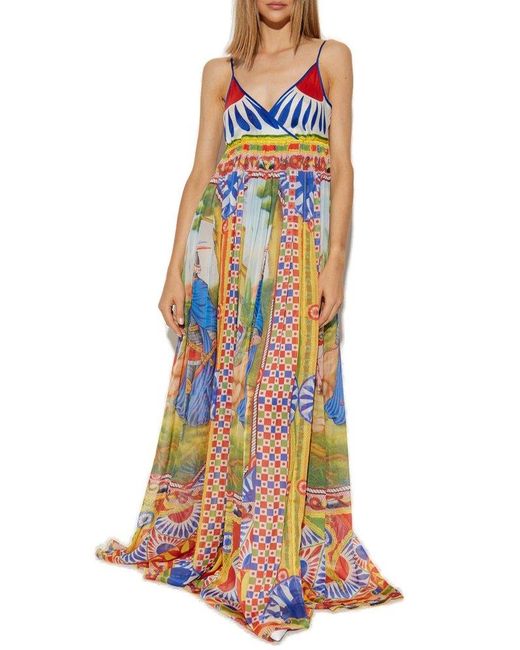 Dolce & Gabbana Multicolor Silk Carretto Print Maxi Dress